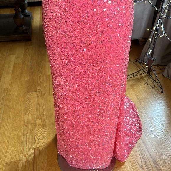 Jovani Pink Beaded Silk Gown with Train 10 - Picture 5 of 17